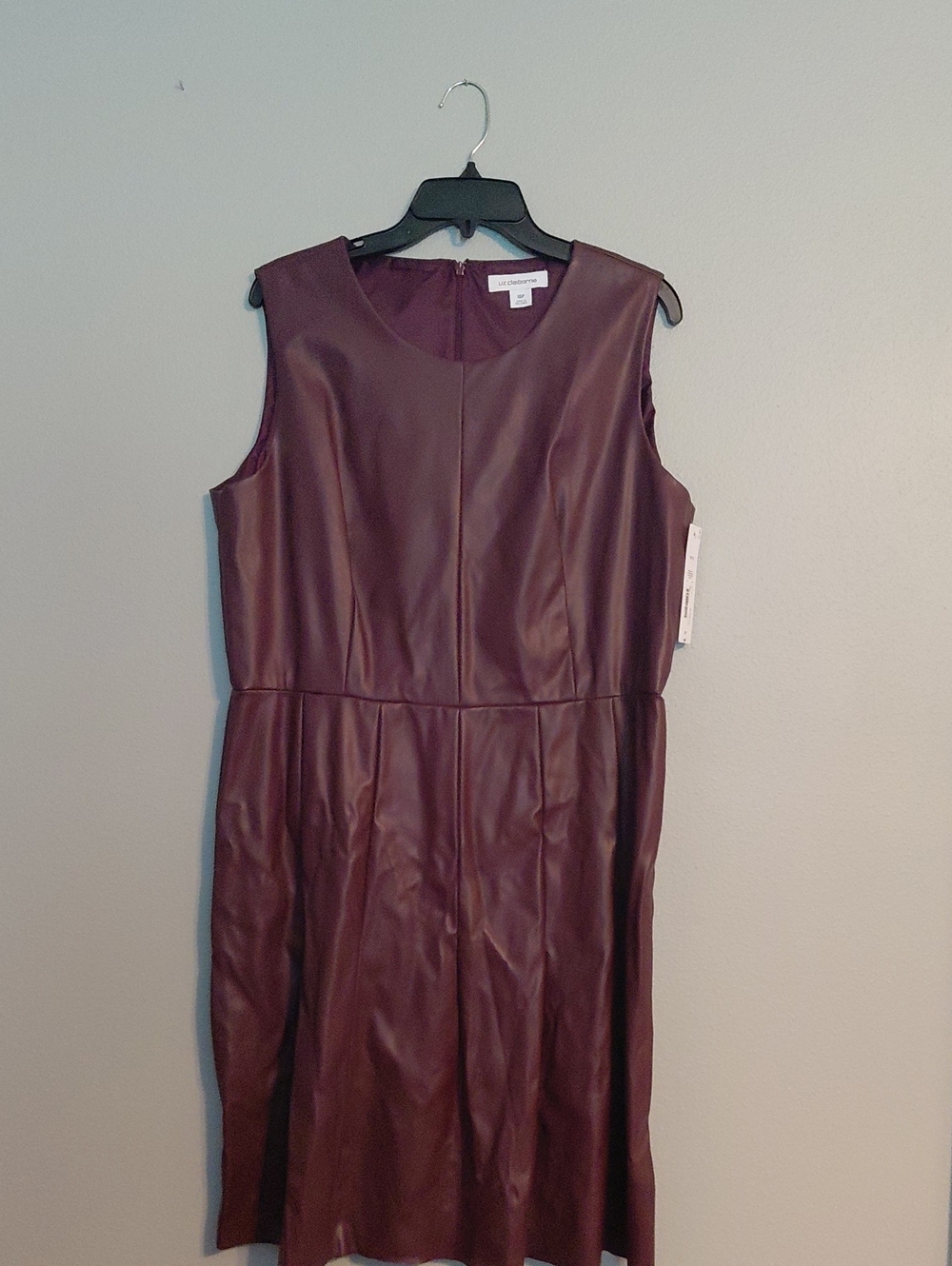 Liz Claiborne Sleeveless Faux Leather Midi Dress in Burgundy